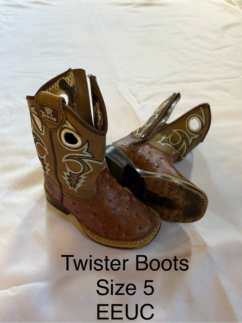 Twister Kids Brown and White Western Cowboy Boots